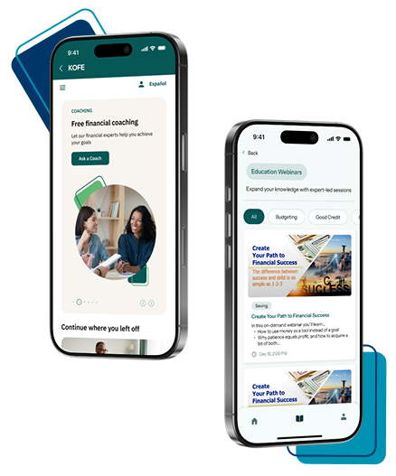 Two iPhones with KOFE Apps displayed